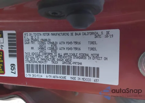 2020 Toyota Tacoma Sr5 V6 z USA, uszkodzony, nr VIN 3TMBZ5DN4LM024157